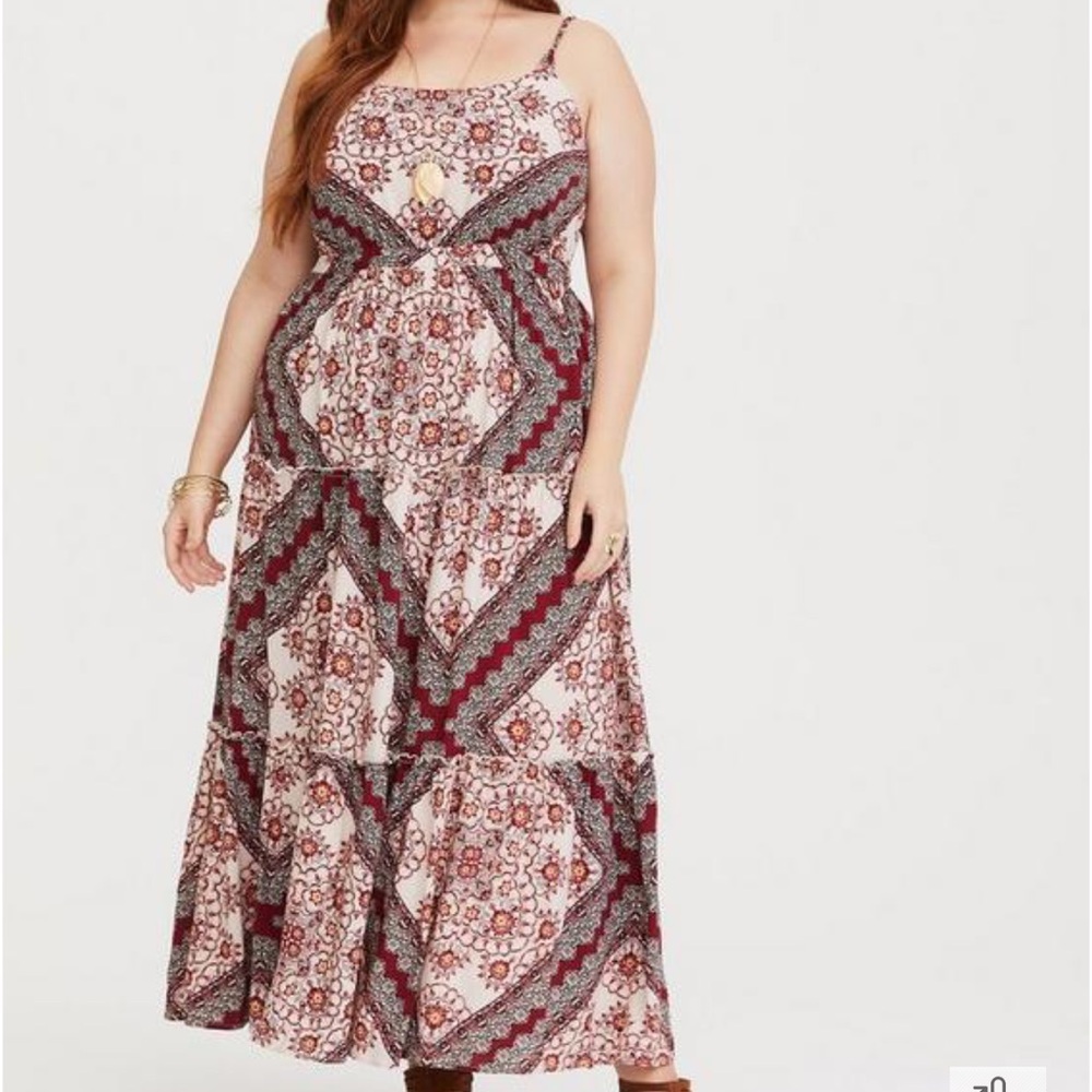 Torrid Scarf Print Maxi Challis Tiered Dress NWOT